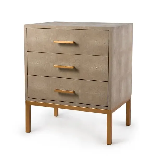 Jasper Bedside Table with Gold Handles - Cream, Faux Shagreen image