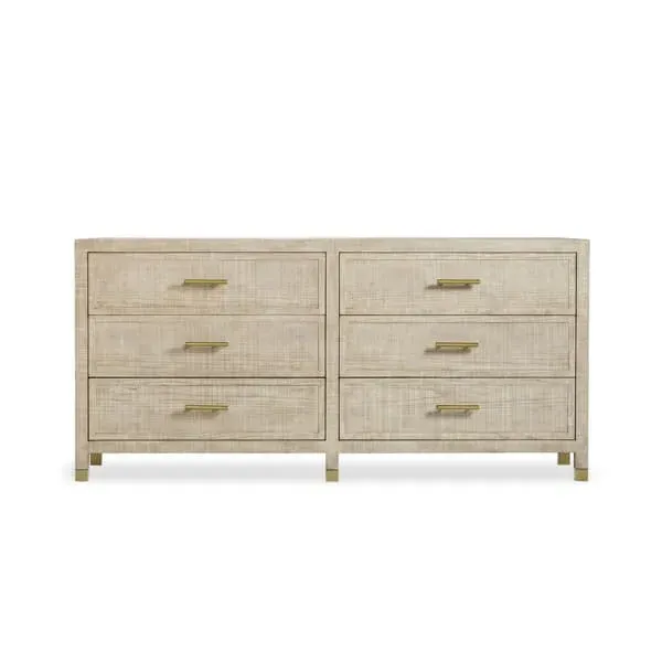 Large 6-Drawer Chest with Brass Handles - Natural, Ash Wood