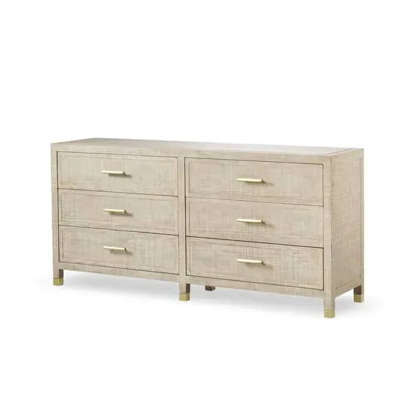 Large 6-Drawer Chest with Brass Handles - Natural, Ash Wood