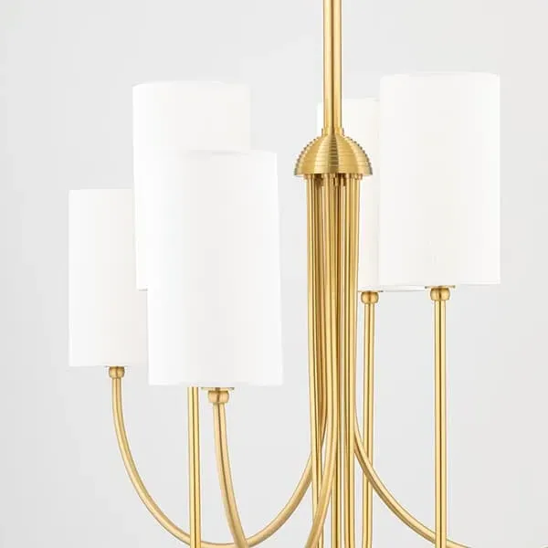 Large Chandelier with Conical Shades - Brass, Metal