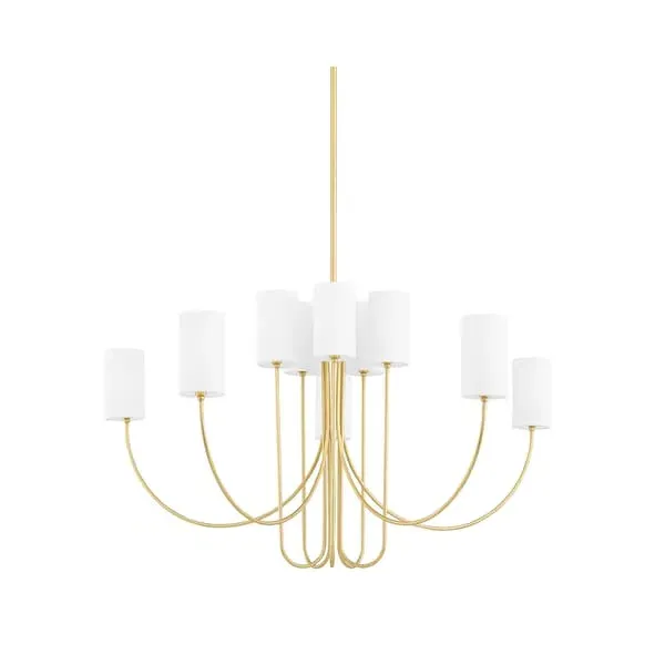 Large Chandelier with Conical Shades - Brass, Metal