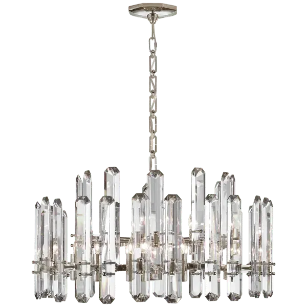 Large Chandelier with Crystals - Polished Nickel