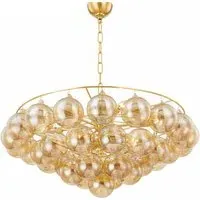 Large Chandelier with Glass Globes - Aged Brass
