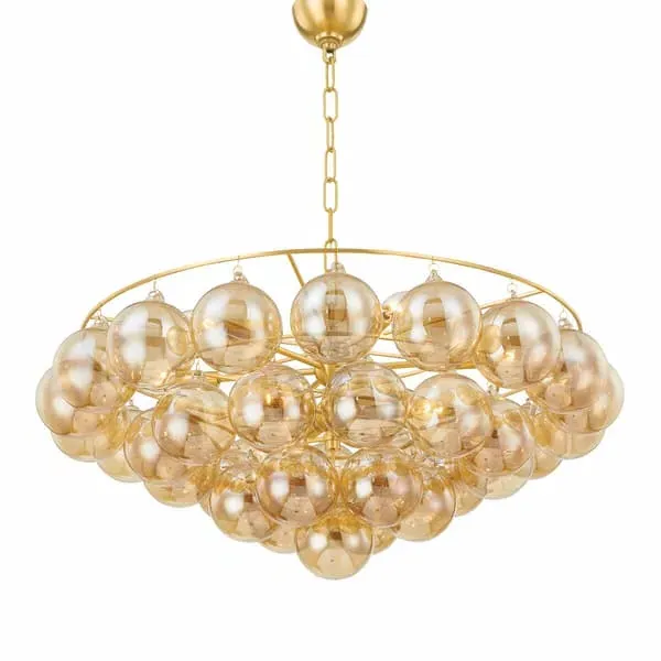 Large Chandelier with Glass Globes - Aged Brass