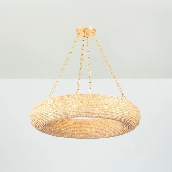 Large Chandelier with Wood Beads - Brass