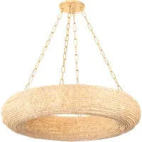 Large Chandelier with Wood Beads - Brass