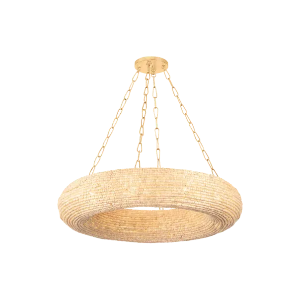 Large Chandelier with Wood Beads - Brass image