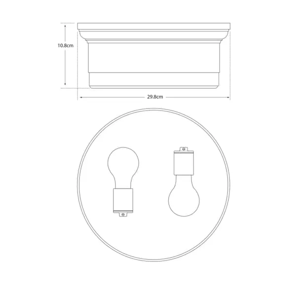 Large Flush Ceiling Light with Glass Cover - Brass, Metal