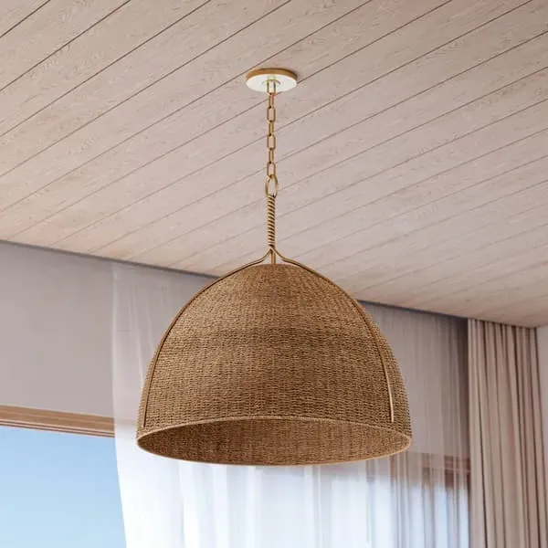 Large Pendant Light - Brown, Woven Shade