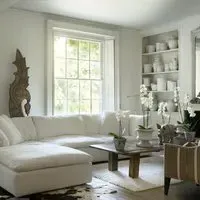 Large Sectional Sofa with Down Cushions - White, Linen