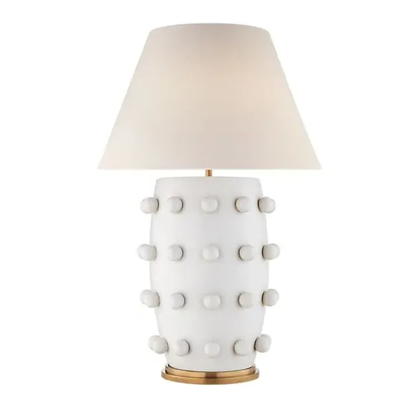 Large Table Lamp with Bobble Detail - White, Plaster