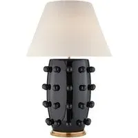 Large Table Lamp with Bobbles - Black, Linen