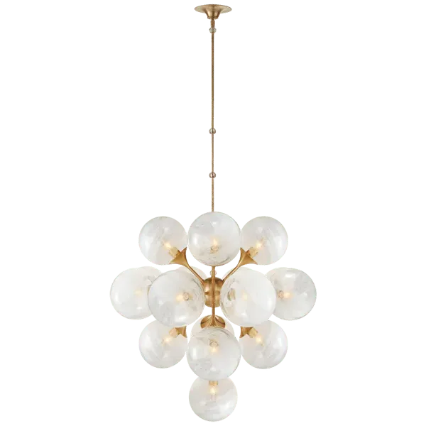 Large Tiered Chandelier with Globe Lights - Brass, Metal