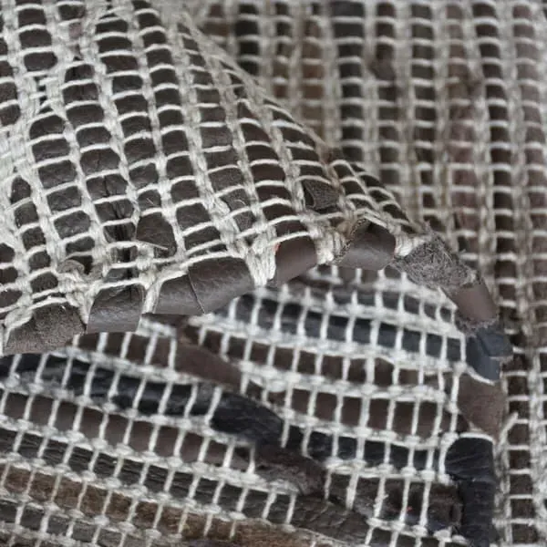 Large Tribal Handwoven Rug - Taupe, Leather Blend