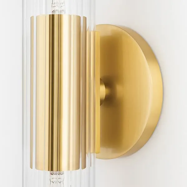 Large Wall Light with Faceted Glass - Brass