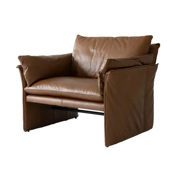 Lounge Chair with Deep Cushions - Brown, Leather