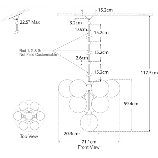 Medium Chandelier with Curved Arms - Polished Nickel