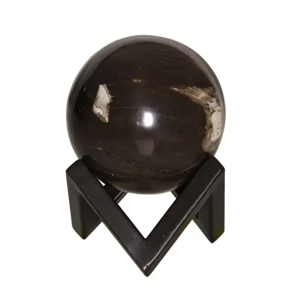 Medium Sphere with Geometric Stand - Natural, Petrified Wood