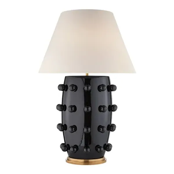 Medium Table Lamp with Bobbles - Black, Linen image