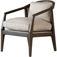 Mid-Century Armchair with Rattan Back - Bronze, Wood