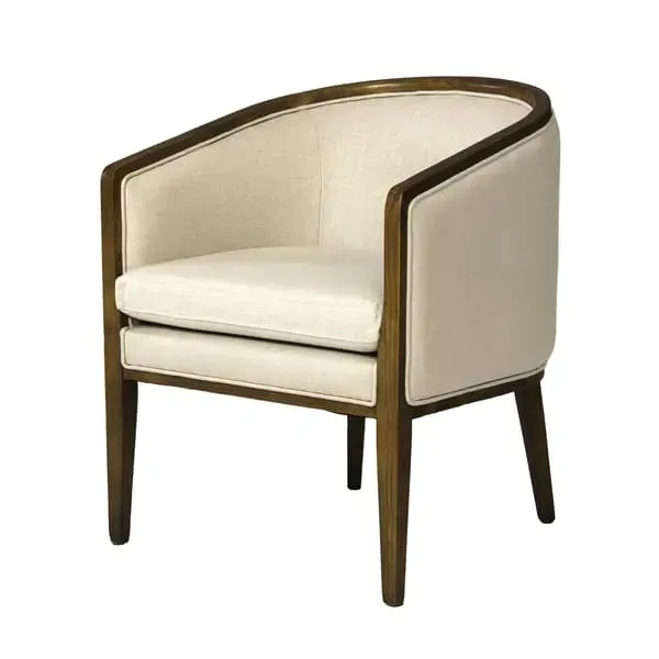 Mid-Century Armchair with Wood Frame - Light Neutral, Linen image