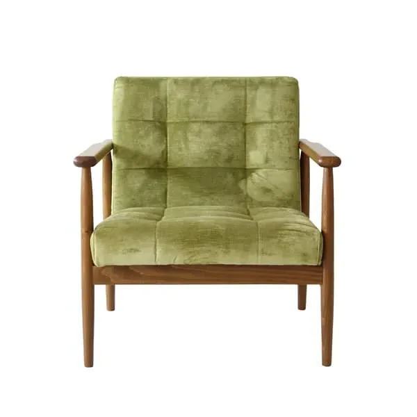 Mid-Century Chair with Padded Seat - Green, Velvet