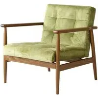 Mid-Century Chair with Padded Seat - Green, Velvet