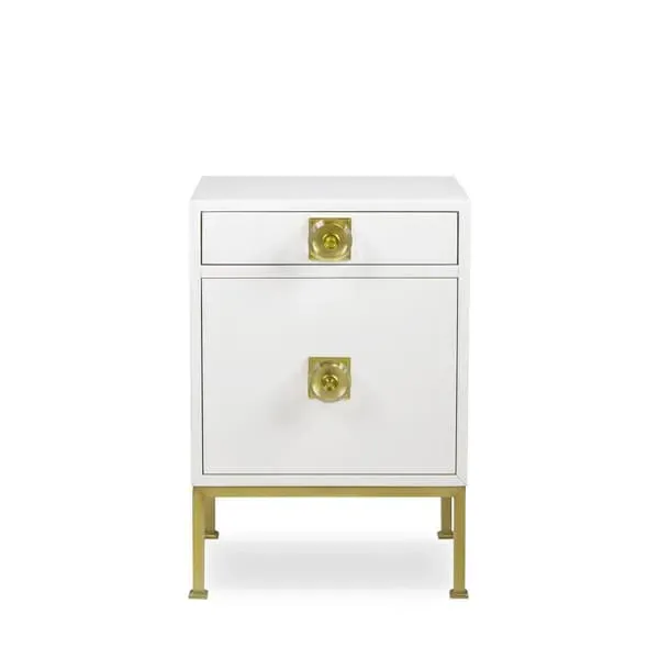 Millie Bedside Table with Gold Handles - White, Lacquer