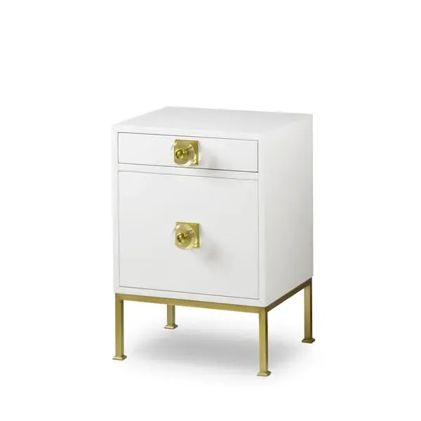 Millie Bedside Table with Gold Handles - White, Lacquer