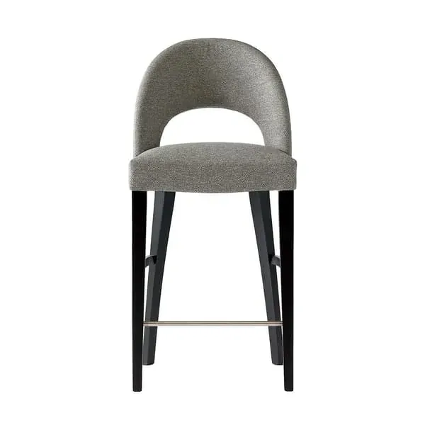 Modern Bar Stool with Footrest - Grey, Fabric