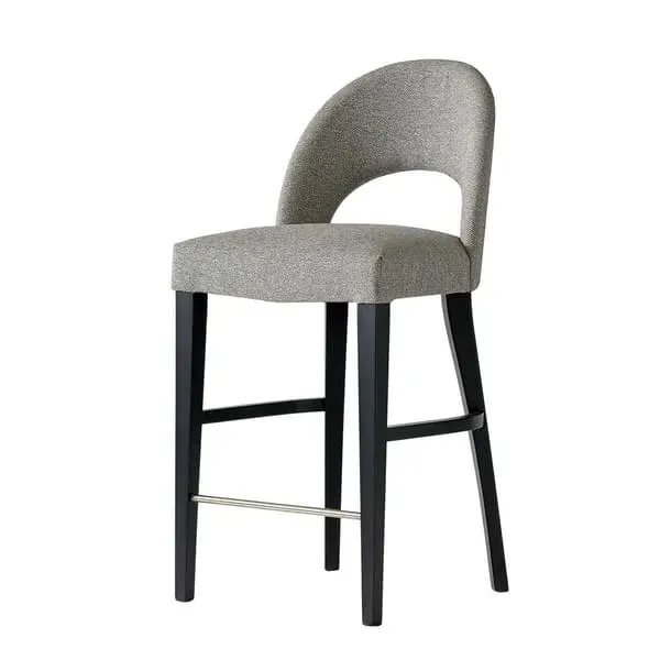 Modern Bar Stool with Footrest - Grey, Fabric