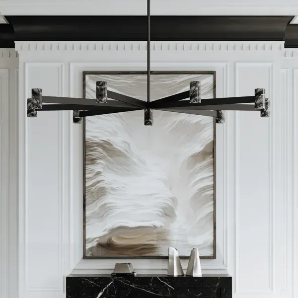 Modern Chandelier with Marble Shades - Black, Brass