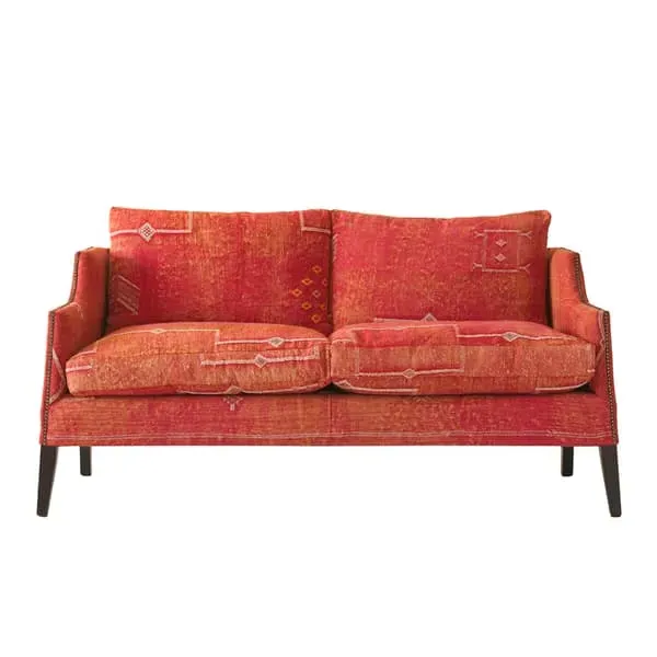 Moroccan Sofa with Handwoven Textiles - Orange, Fabric