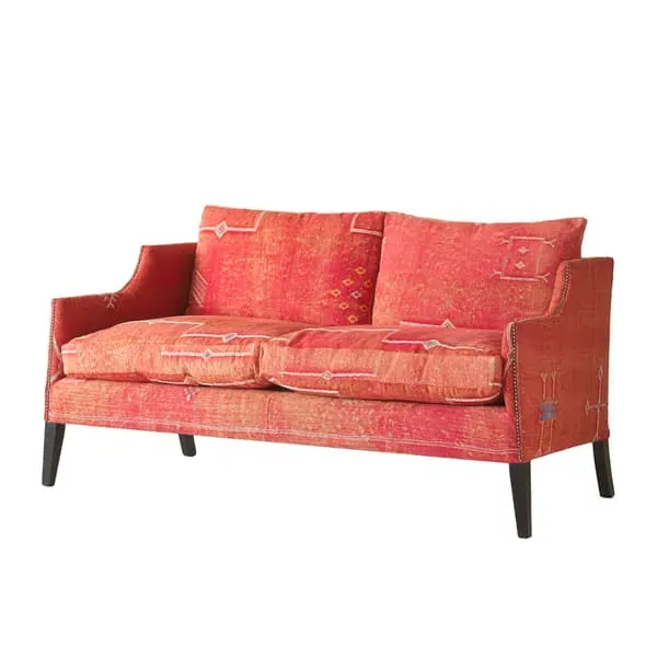 Moroccan Sofa with Handwoven Textiles - Orange, Fabric