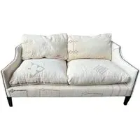 Moroccan Sofa with Handwoven Textiles - White, Fabric