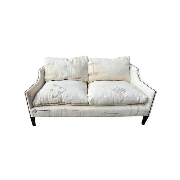 Moroccan Sofa with Handwoven Textiles - White, Fabric