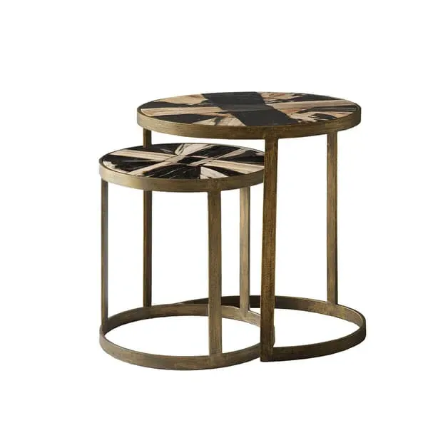 Nesting Side Tables Set - Brass, Wood image