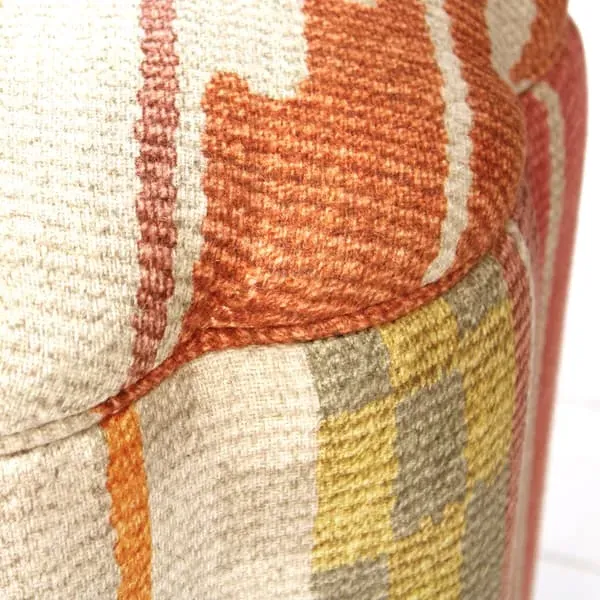 Ottoman with Scalloped Edge - Brick, Linen