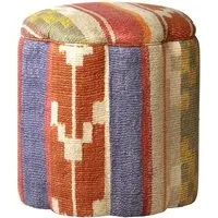 Ottoman with Scalloped Edge - Brick, Linen