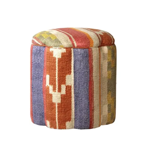 Ottoman with Scalloped Edge - Brick, Linen image