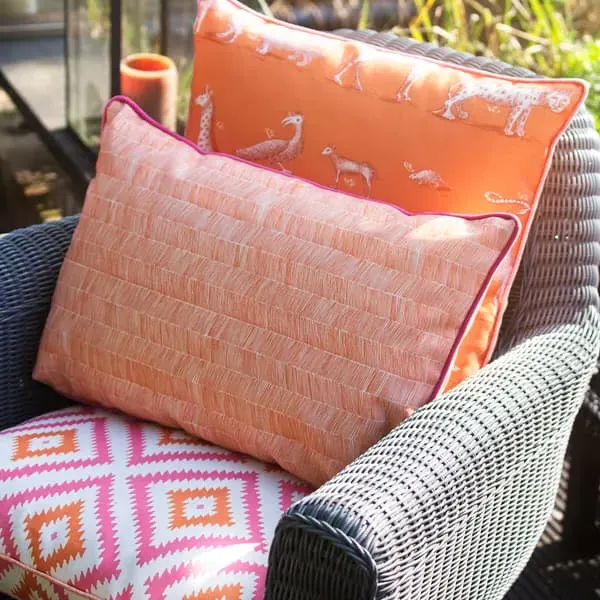 Outdoor Cushion with Herringbone Print - Orange