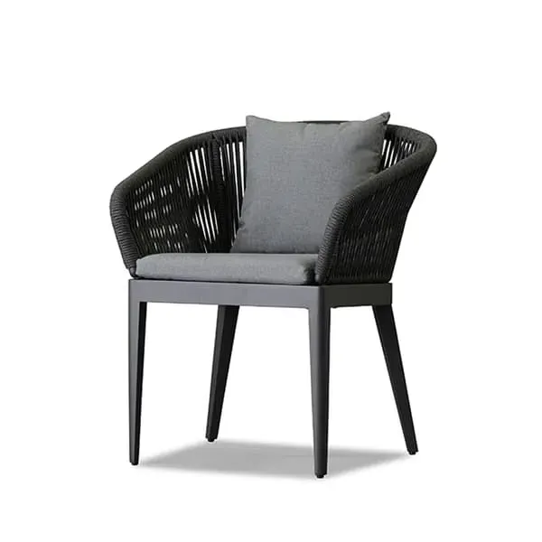 Outdoor Dining Chair with Cushions - Grey, Rope