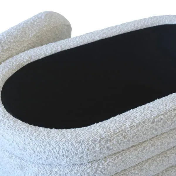 Oval Storage Ottoman - White, Boucle Fabric