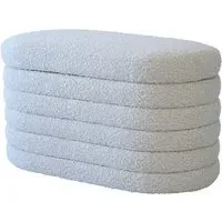 Oval Storage Ottoman - White, Boucle Fabric