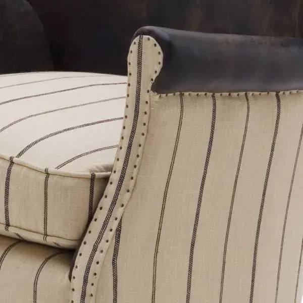 Petite Armchair with Ticking Stripe - Brown, Leather
