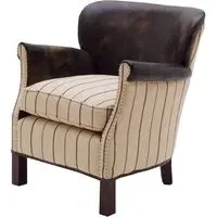Petite Armchair with Ticking Stripe - Brown, Leather