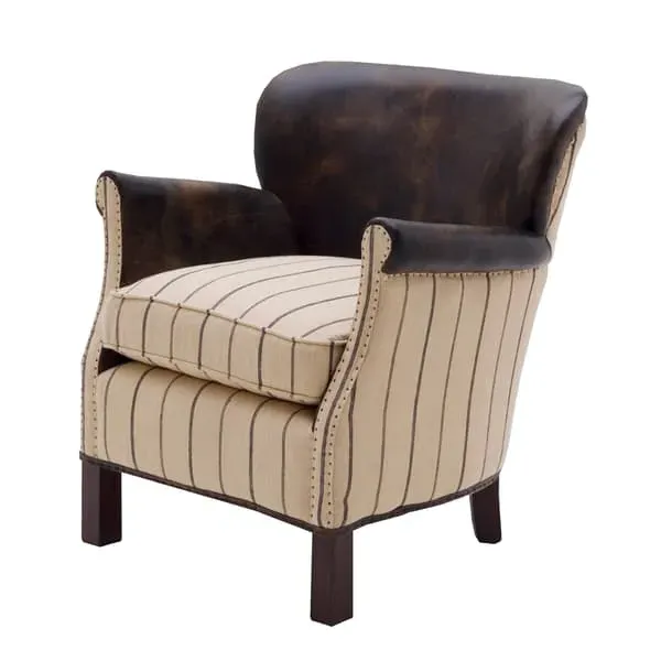 Petite Armchair with Ticking Stripe - Brown, Leather image