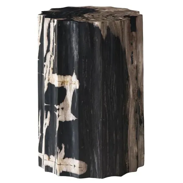 Petrified Scallop Log Side Table - Natural, Wood