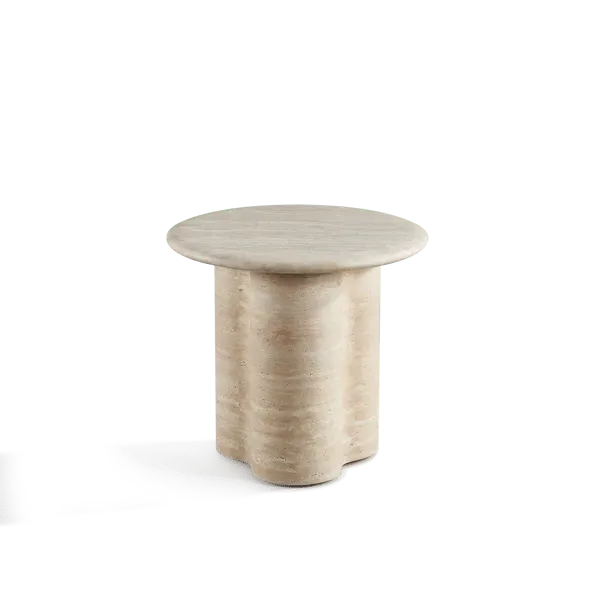 Porto Round Side Table Sculptural Base - Natural, Stone