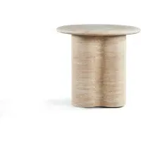 Porto Round Side Table Sculptural Base - Natural, Stone